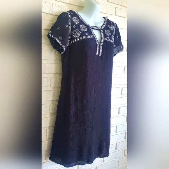 Blue Rain Boho Peasant Dress Black & White Embroidery Eyelet Size Small - Picture 4 of 12